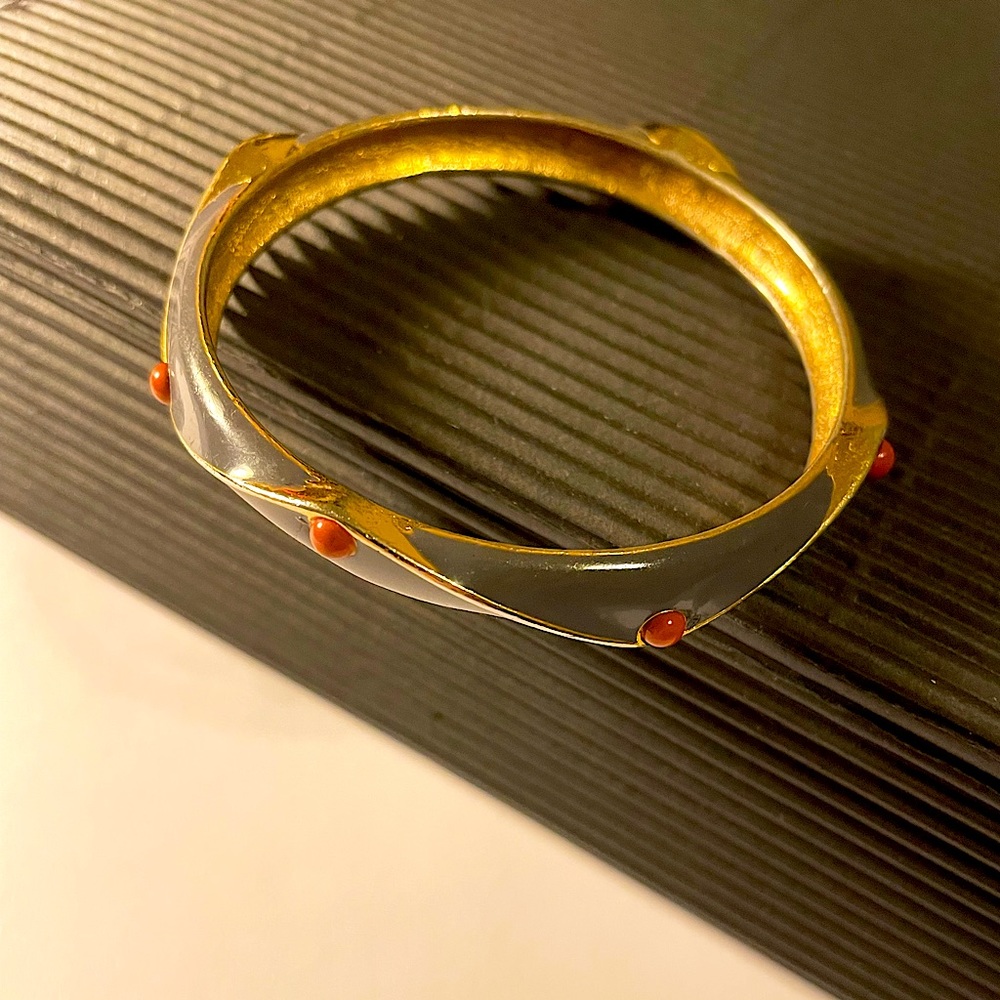 Balenciaga brass enamel and coral bangle bracelet EUC